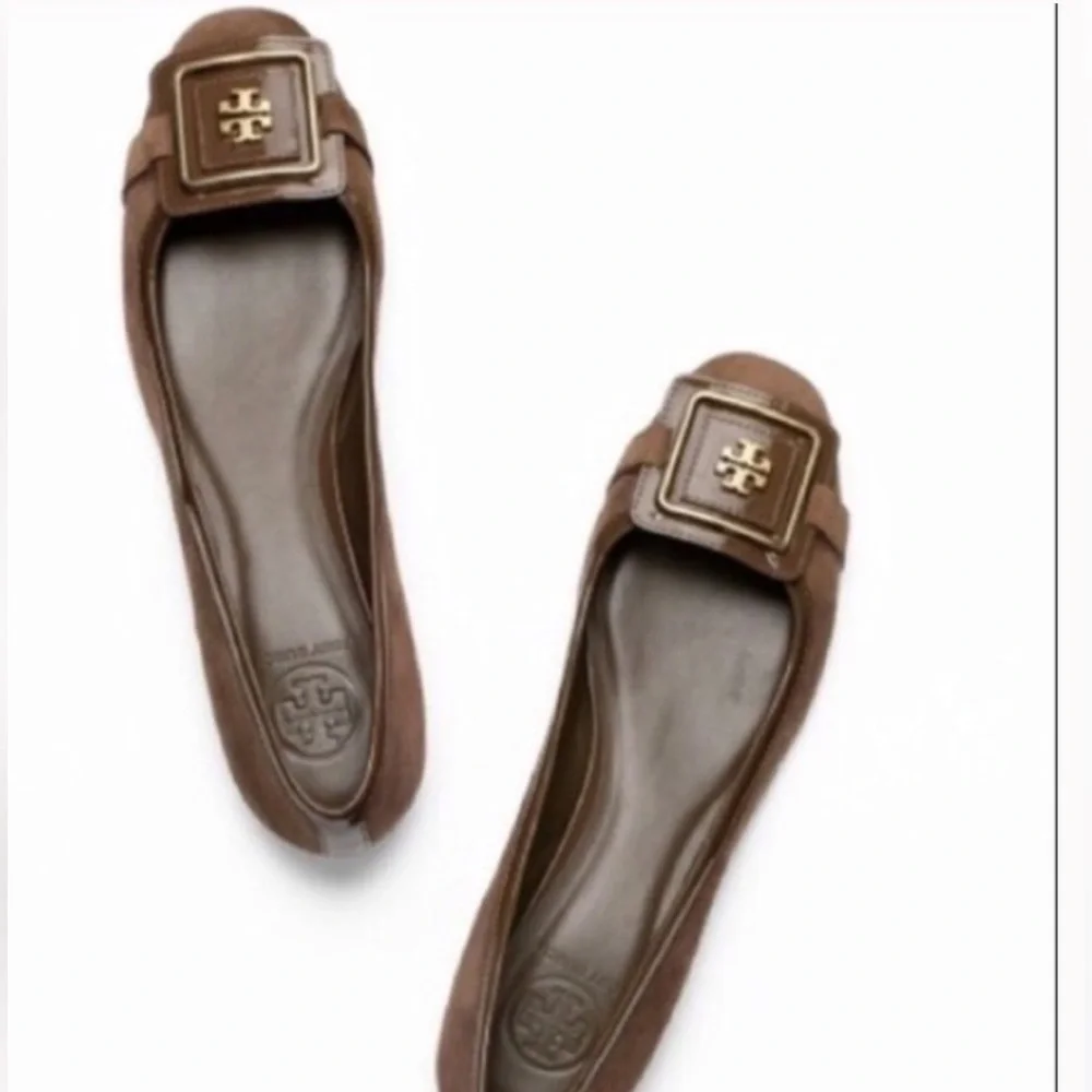 TORY BURCH Julian Mocha Suede Ballet Flats